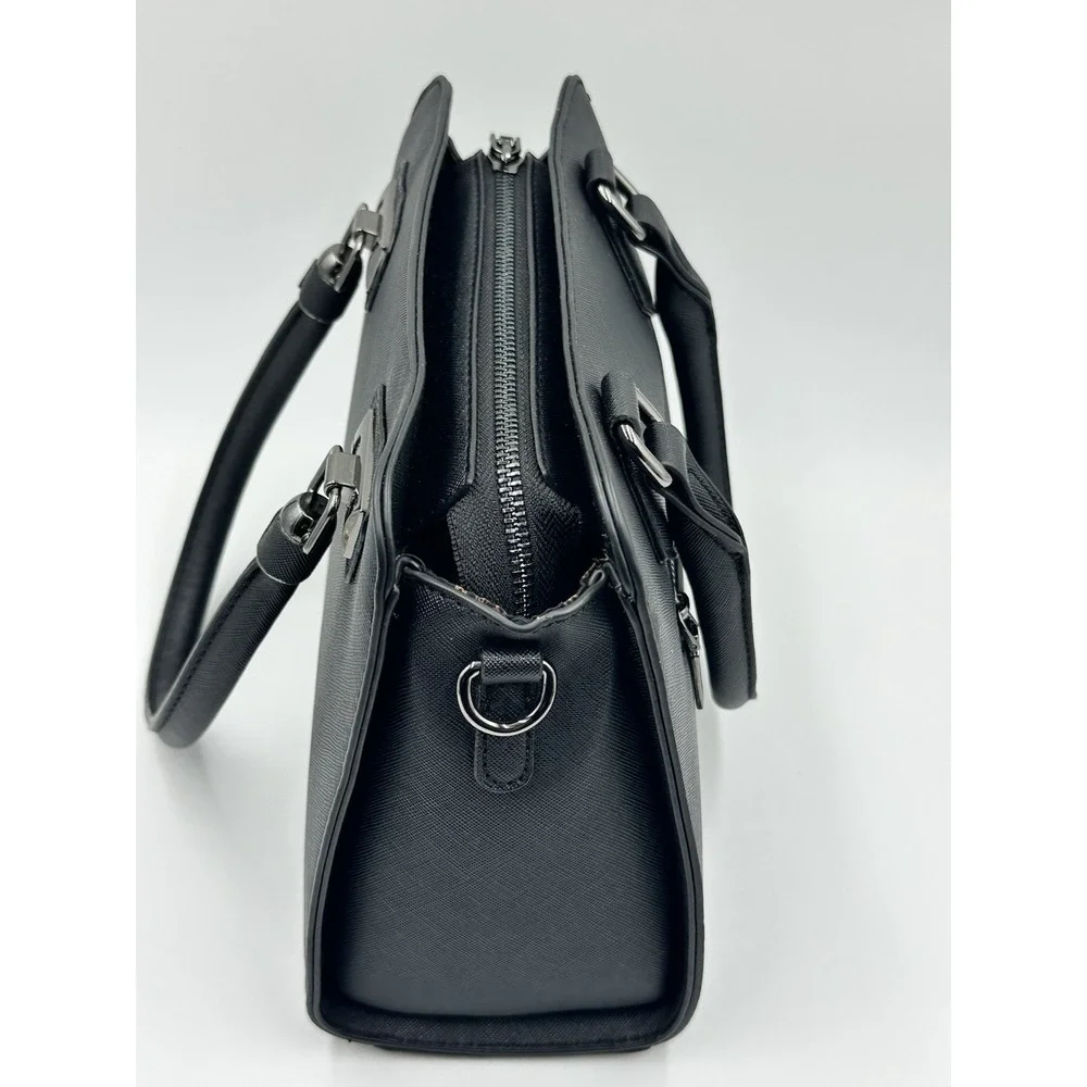 La Terre Vegan Leather Satchel Black Structured Handbag Crossbody Detached Strap